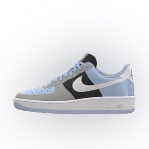 Nike Air Force 1 Low, university blue, grey, black and white.